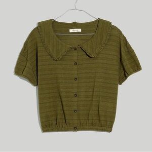 NWOT Madewell Crop Top Knit Ruffle Collar in Olive